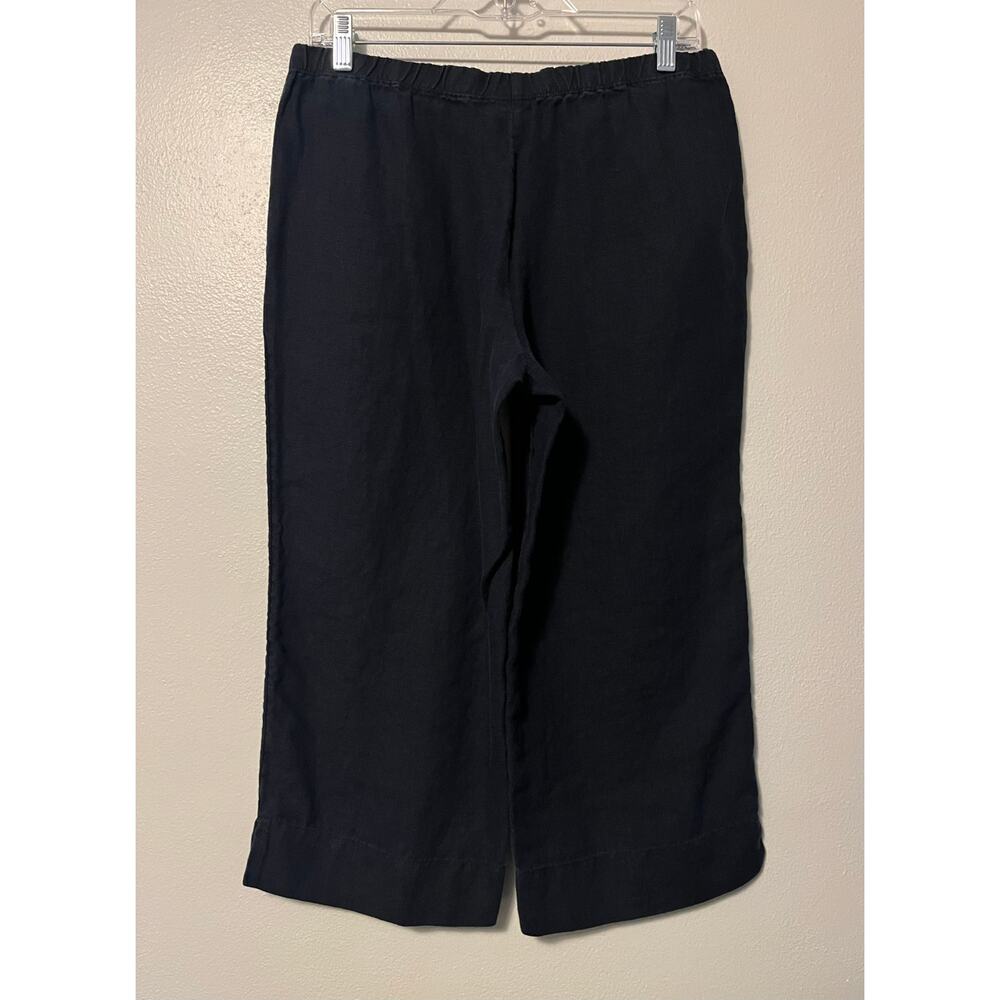 J Jill 100% Linen Stretch Crop Pants Women’s Small Petite Blue Pull-On Wide Leg - Picture 4 of 11
